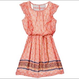 DEX Border Angel Sleeve Dress With Geo Print & Caged Open Back Coral Pink 6Y
